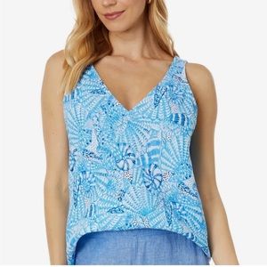 NWT Lilly Pulitzer Florin Sleeveless Linen Top in Amalfi Blue By the Seashore
